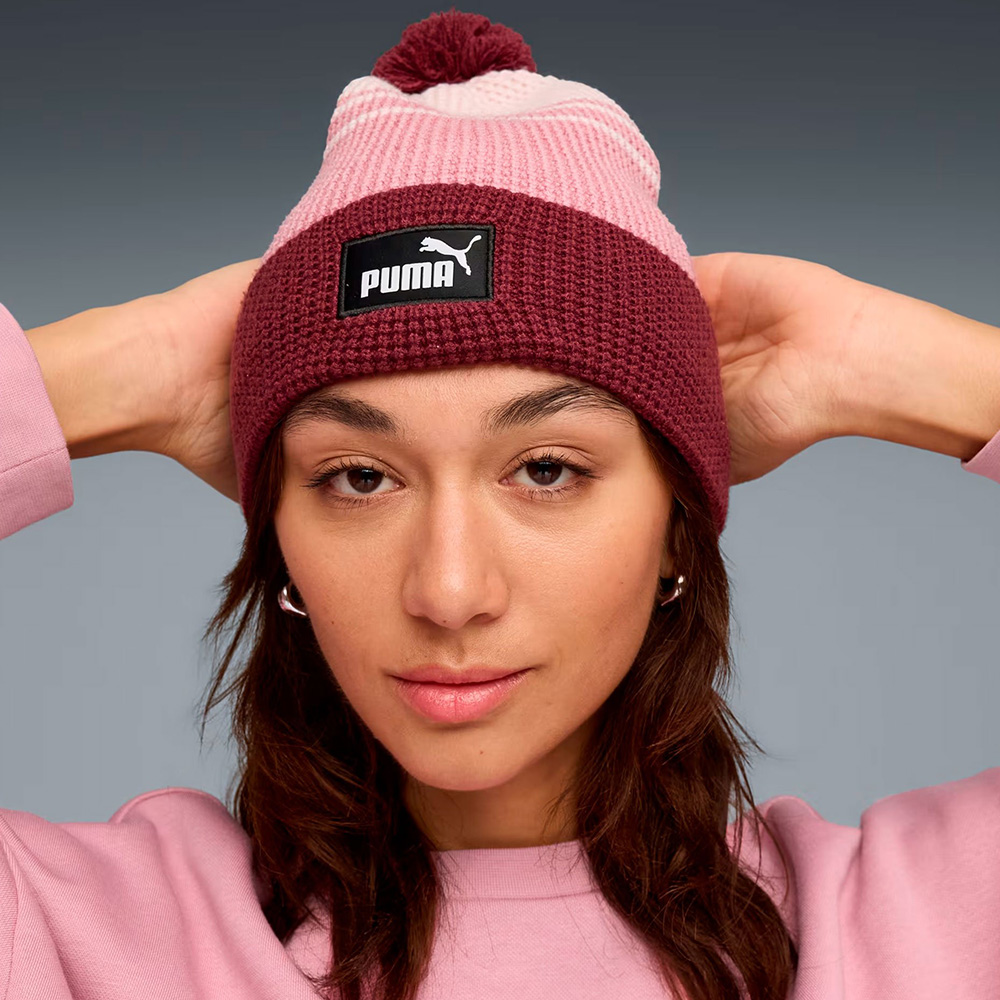 Шапка PUMA Ess Mid Crown Pom Beanie, 02655002, Цвет основной Розово-бордовый
