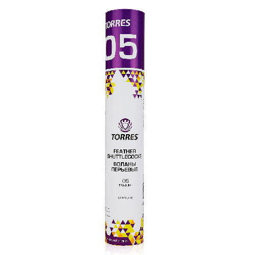Воланы для бадминтона TORRES 05, матчевые, перо/пробка, 12 шт