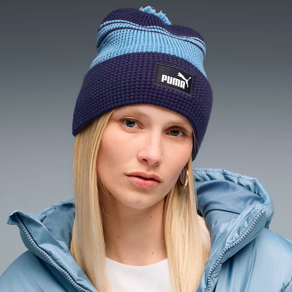 Шапка PUMA Ess Mid Crown Pom Beanie, 02655001, Цвет основной Темно-синий/Голубой