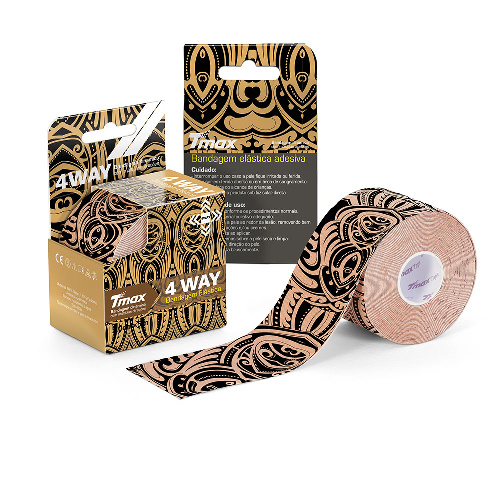 Тейп кинезиологический Tmax 4 WAY, размер 5 см х 5 м, Цвет основной Телесно-черный
