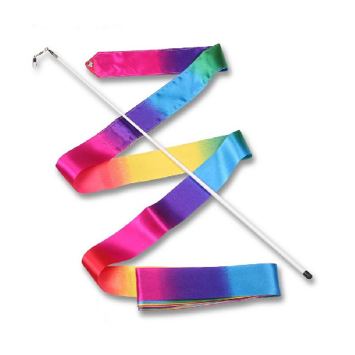 Лента гимнастическая с палочкой INDIGO 56см РАДУГА, длина 6м