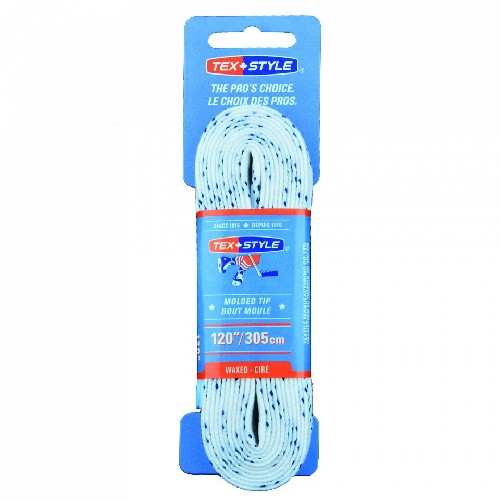 Шнурки для коньков Texstyle Double Blue Line Waxed 1510MT-WH-305, длина 305см., Размер 305см