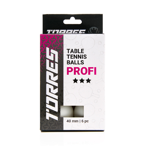 Мяч для настольного тенниса TORRES Profi 3*, упаковка 6 шт