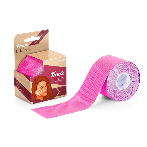 Тейп кинезиологический для лица TMAX Beauty Tape, вискоза, размер 5см x 5м, Цвет основной Розовый
